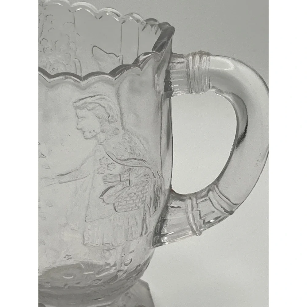 Vintage Little Red Riding Hood Clear Glass Pitcher Embossed Fairytale Creamer
